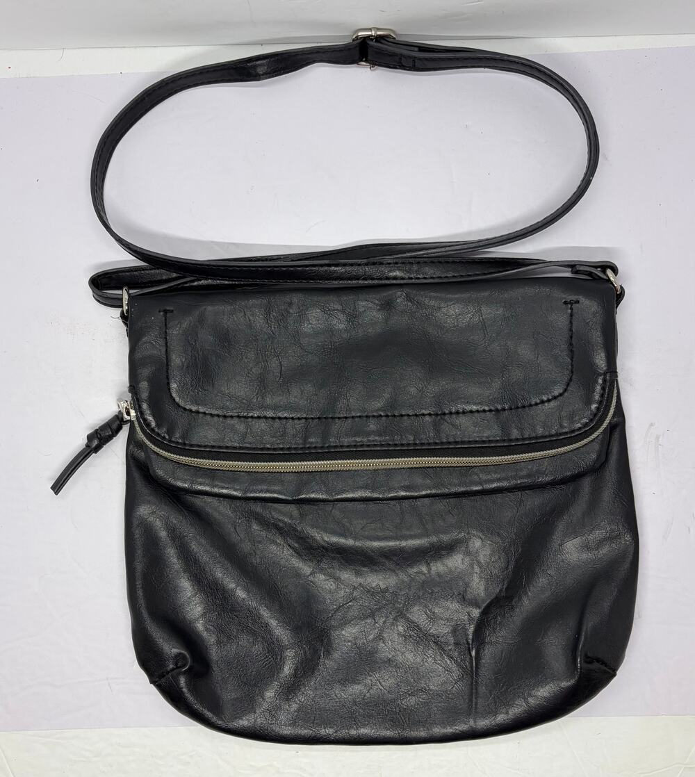 Vintage Leather Relic Foldover Crossbody Black Purse Adjustable Strap
